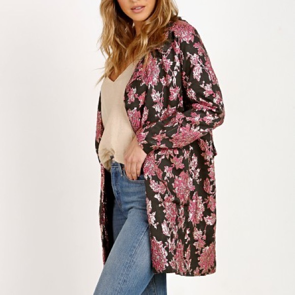 For Love & Lemons Luella Metallic Jacquard Coat - Picture 4 of 5